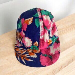 Vtg Wendys Hat Floral Restaurant Uniform Cap Snapback Tropical Hawaiian 80's